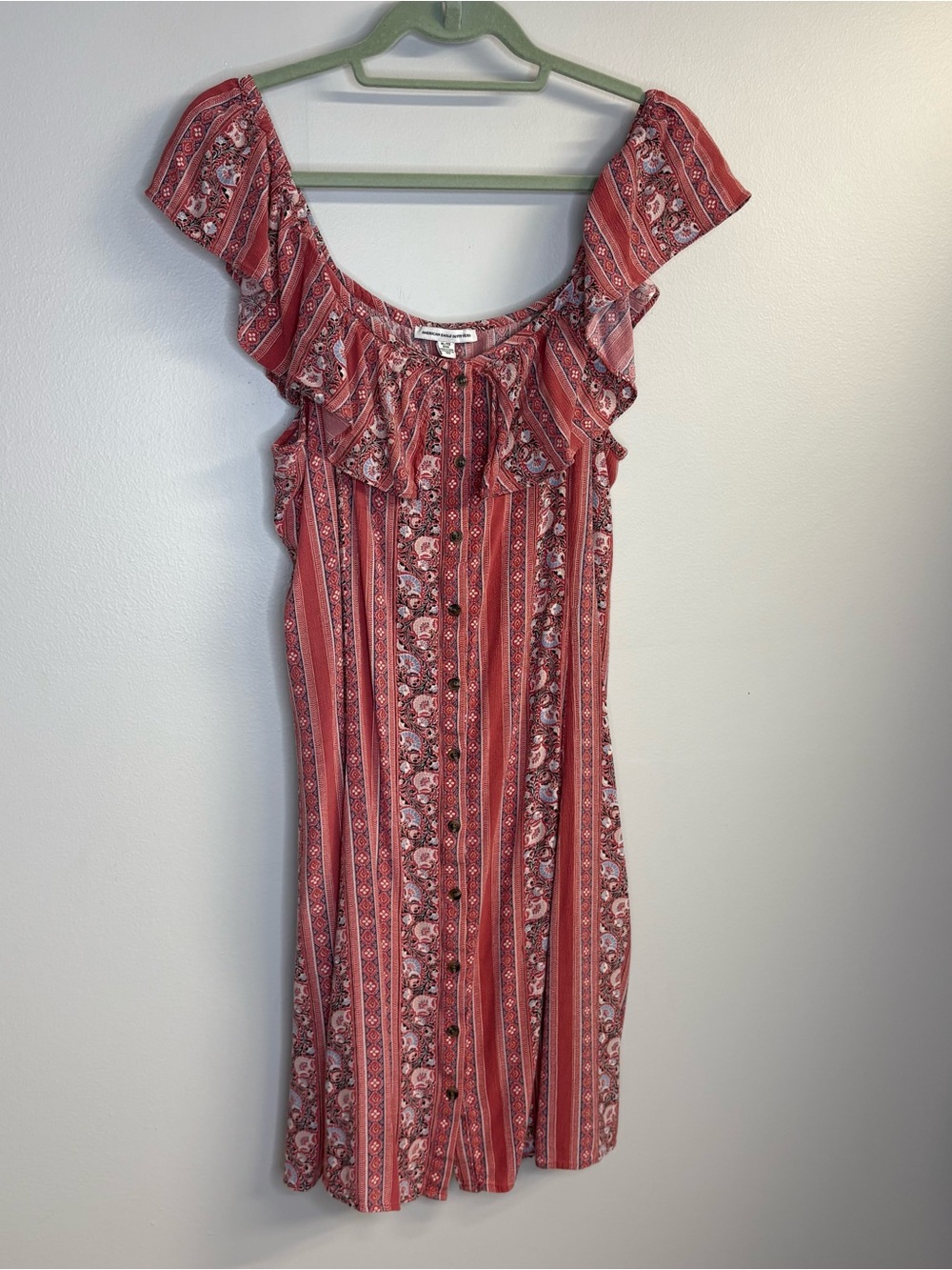 American Eagle Outfitters Rust Red Floral Stripe Mini Dress